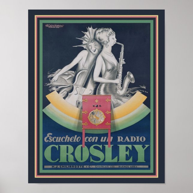 1929, Art Deco, Crosley Radio Ad Poster (Front)