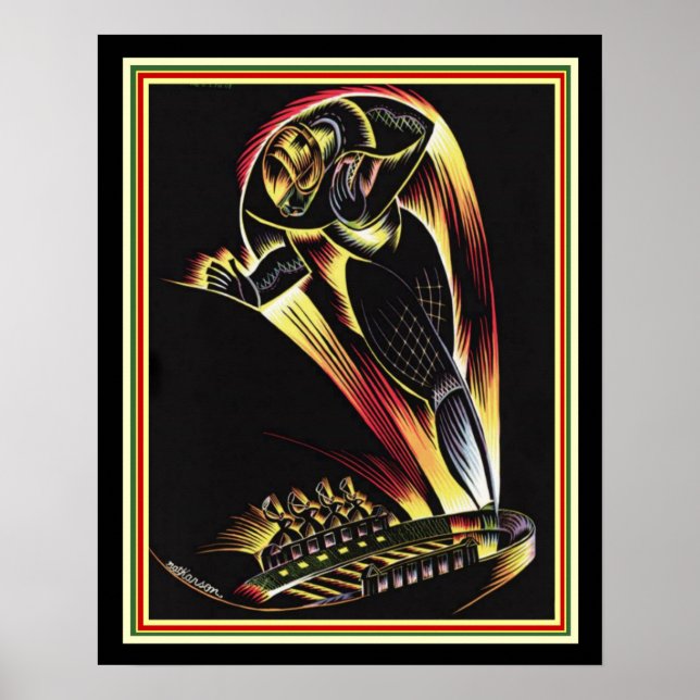 1929 Art Deco Football Poster 16 x 20 (Front)