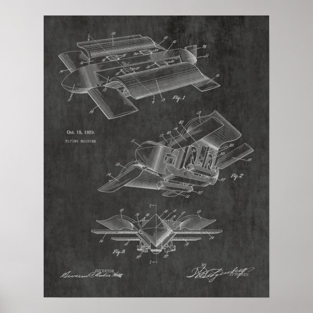 1929 Bizarre Aeroplane Patent Art Drawing Print (Front)
