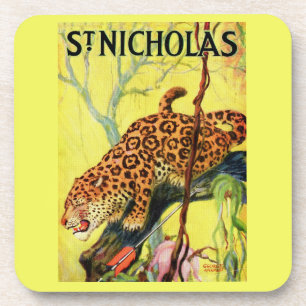 1929 St. Nicholas magazine cover leopard Coaster