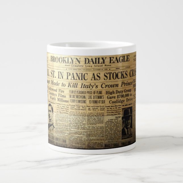 1929 Stock Market Newspaper Coffee Jumbo Mug (Front)