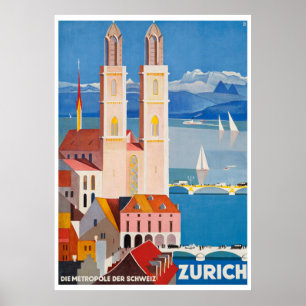 1929 SWITZERLAND Zurich Metropolis Travel Poster
