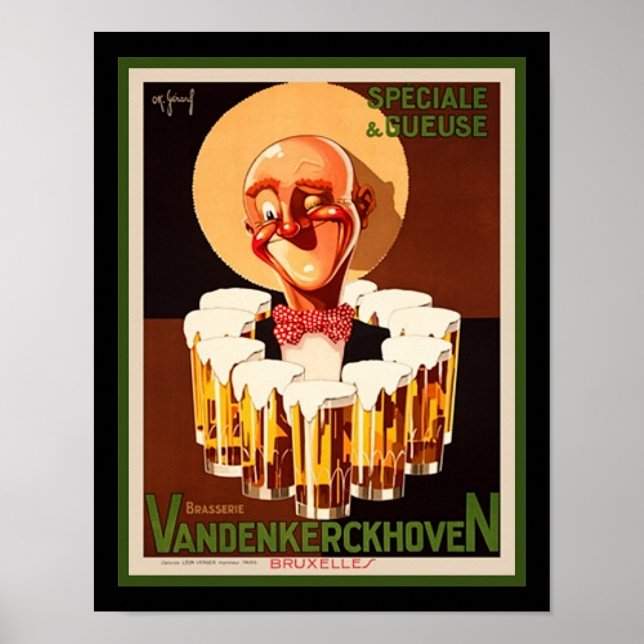 1930 Art Deco Belgian Beer Ad Poster (Front)