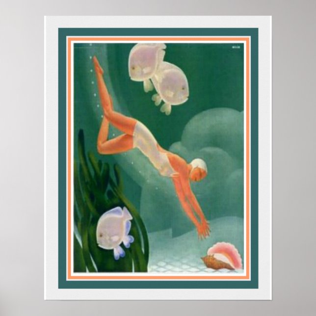 1930 Art Deco Swimmer/Resort Ad  16x20 Poster (Front)