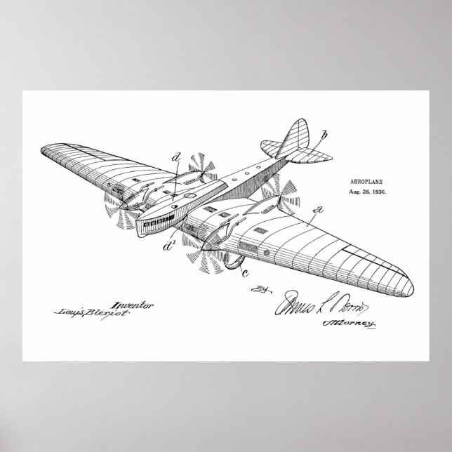 1930 Boat Airplane Patent Art Drawing Print (Front)