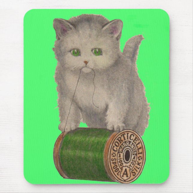 1930 Corticelli white kitten Mouse Mat (Front)