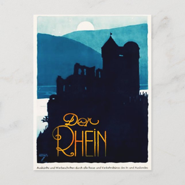 1930 Der Rhein Germany Travel Poster Postcard (Front)