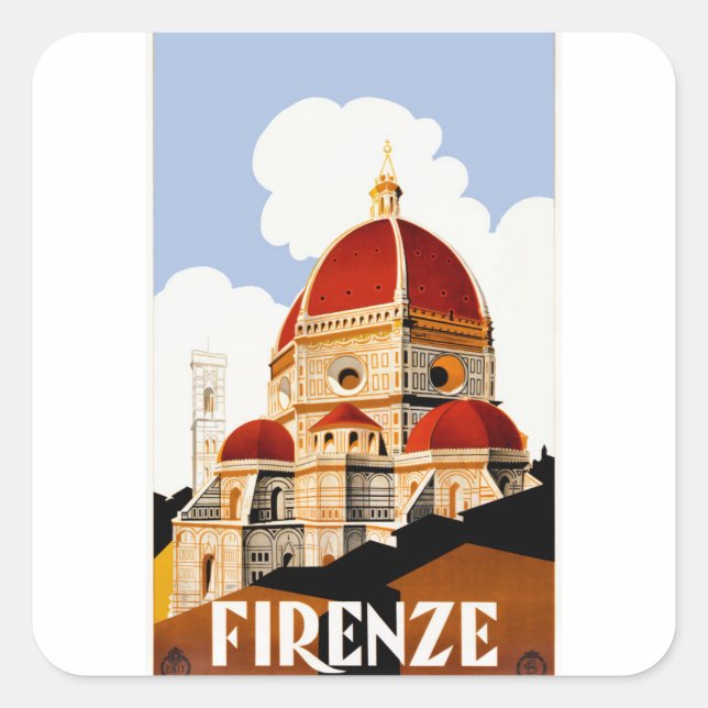 1930 Florence Italy Duomo Travel Poster Square Sticker (Front)