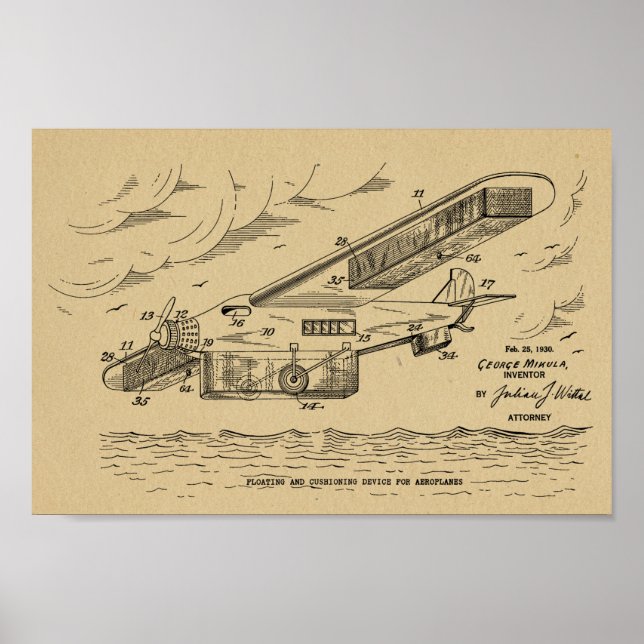 1930 Safety Aeroplane Patent Art Drawing Print (Front)