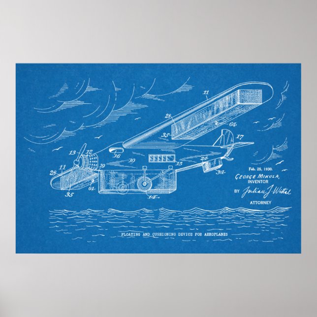 1930 Safety Aeroplane Patent Art Drawing Print (Front)