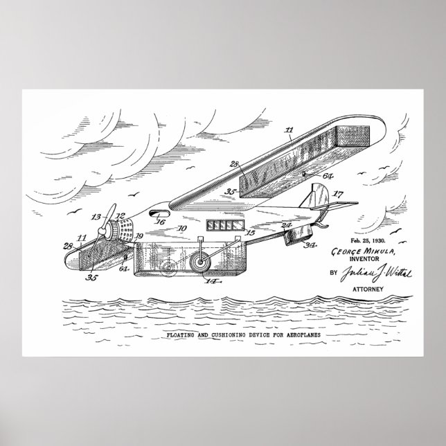 1930 Safety Aeroplane Patent Art Drawing Print (Front)