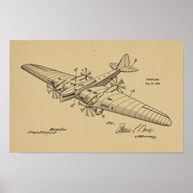 1930 Vintage Boat Aeroplane Patent Drawing Print (Front)