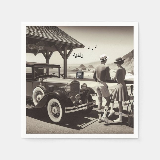 1930 Vintage Car Scene Paper Napkins (Front)