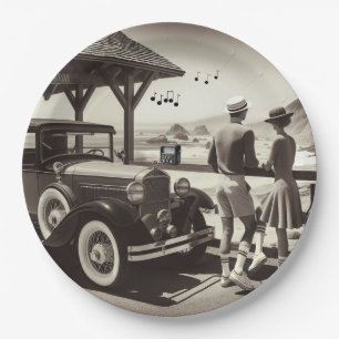 1930 Vintage Car Scene Paper Napkins Paper Plate