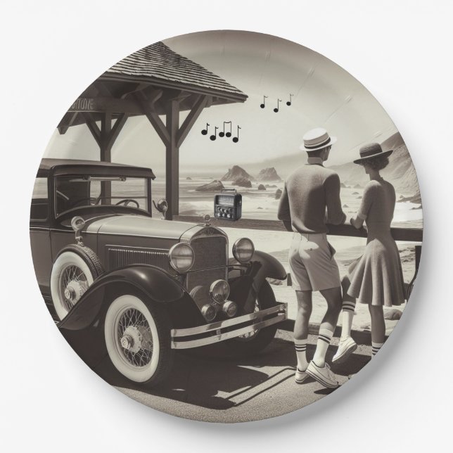 1930 Vintage Car Scene Paper Napkins Paper Plate (Front)