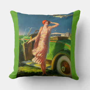 1930 woman car and aeroplane cushion