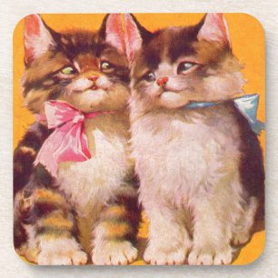 1930s adorable floofy kittens coaster