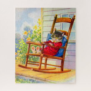1930s adorable kitten napping on porch rocker jigsaw puzzle
