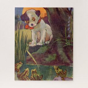 1930s adorable puppy and bullfrogs jigsaw puzzle