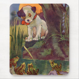 1930s adorable puppy and bullfrogs mouse mat