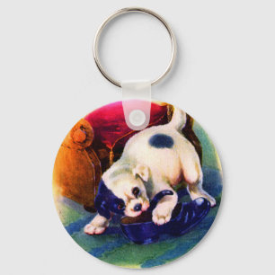 1930s adorable puppy no. 3 chewing on a shoe key ring