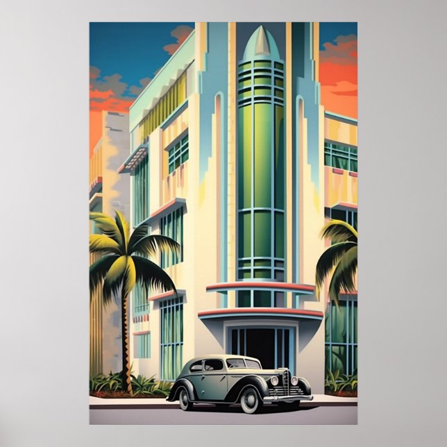 1930s art deco building entrance airbrush art poster (Front)