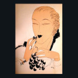 1930s Art Deco Fashion Era Poster<br><div class="desc">This stunning Art Deco illustration, taken from a 1933 magazine shows a woman posed with a cluster of grapes, the color of her lipstick. It looks like it was drawn in shades of makeup-toned colors, almost sepia-like, and absolutely depicts the glamor and style of the era. Perfect gift and memorabilia...</div>