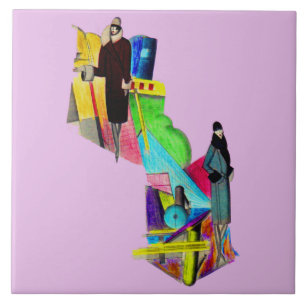 1930s art deco women print tile