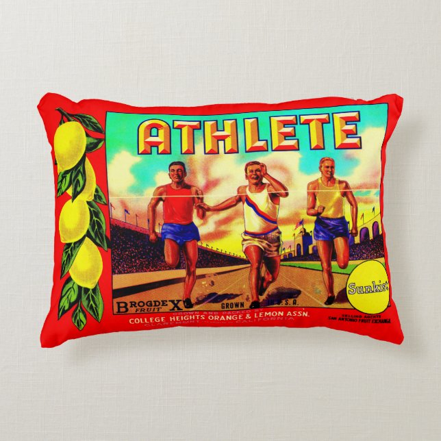 1930s Athlete fruit crate label Decorative Cushion (Front)