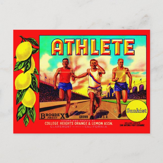 1930s Athlete fruit crate label Postcard (Front)