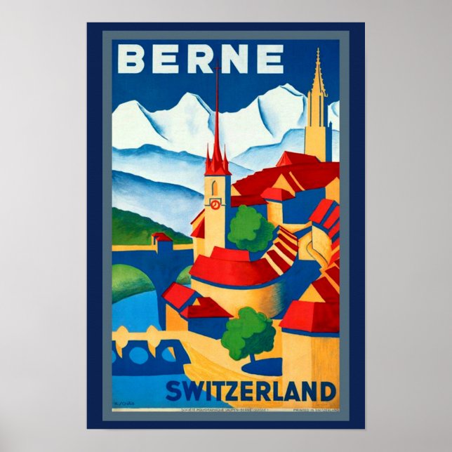 1930's Berne Switzerland Travel Poster Beautiful! (Front)