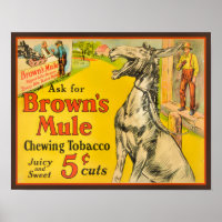 1930's Brown's Mule Chewing Tobacco Poster