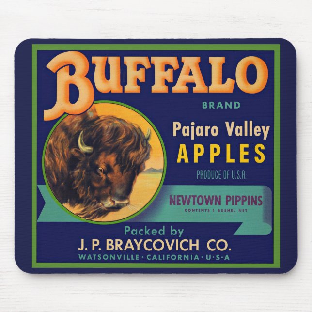 1930s Buffalo Brand Apples crate label print Mouse Mat (Front)