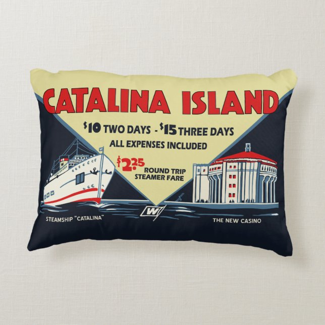 1930s Catalina Island Promotional Art Decorative Cushion (Back)