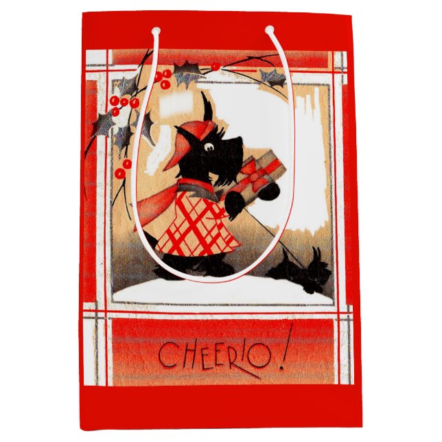 1930s Christmas Scottie dog says ‘Cheerio’ Medium Gift Bag (Front)