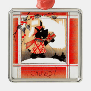 1930s Christmas Scottie dog says ‘Cheerio’ Metal Tree Decoration