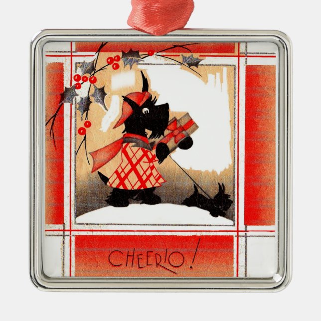 1930s Christmas Scottie dog says ‘Cheerio’ Metal Tree Decoration (Front)