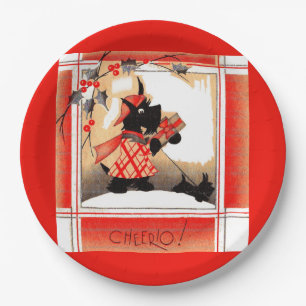  1930s Christmas Scottie dog says ‘Cheerio’ Paper Plate