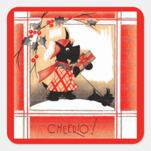 1930s Christmas Scottie dog says ‘Cheerio’ Square Sticker