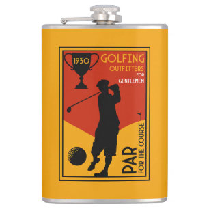 1930's Classic Golf Art Print Hip Flask