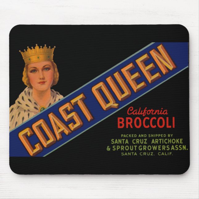  1930s Coast Queen broccoli crate label Mouse Mat (Front)