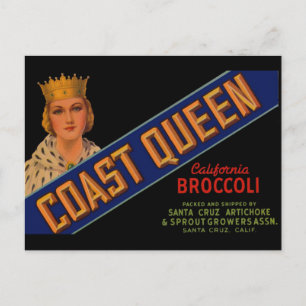  1930s Coast Queen broccoli crate label Postcard