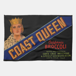  1930s Coast Queen broccoli crate label Tea Towel