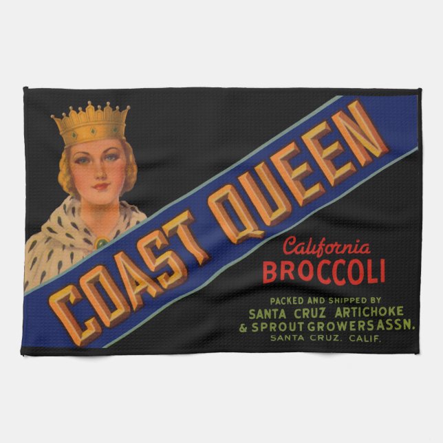  1930s Coast Queen broccoli crate label Tea Towel (Horizontal)