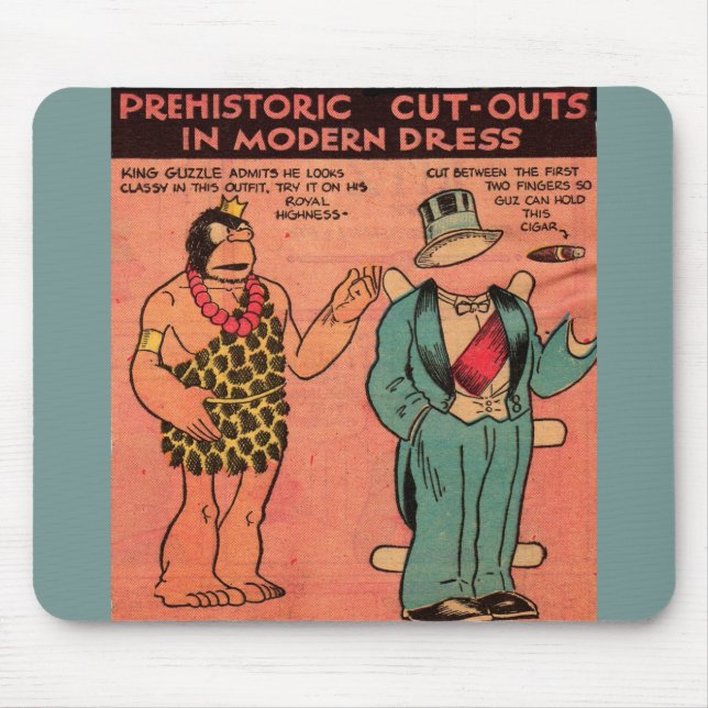 1930s comics cave man paper doll King Guzzle Mouse Mat (Front)