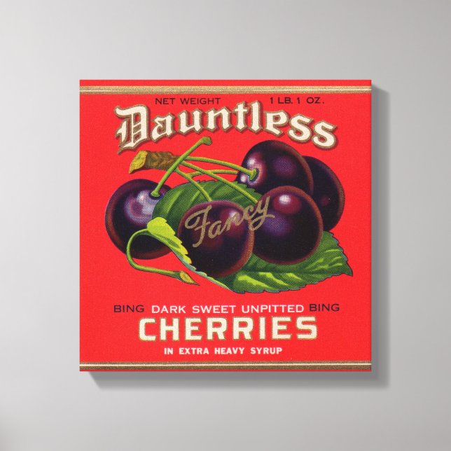 1930s Dauntless Cherries in Heavy Syrup can label Canvas Print (Front)