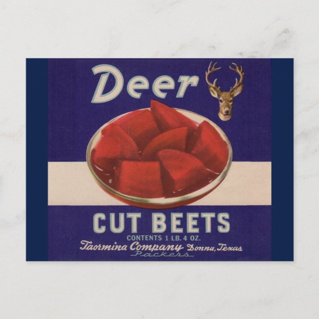 1930s Deer Cut Beets can label Postcard (Front)