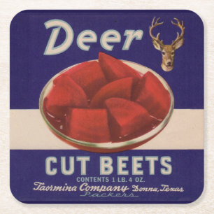 1930s Deer Cut Beets can label Square Paper Coaster