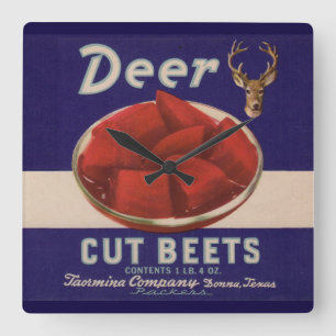 1930s Deer Cut Beets can label Square Wall Clock