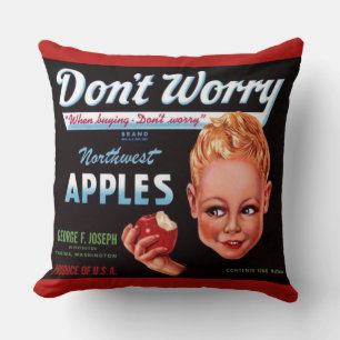 1930s Don’t Worry brand apples fruit crate label Cushion